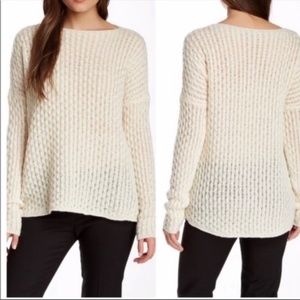 Vince Wool Alpaca Camel Ivory Cream Textured Knit Boatneck Oversized Sweater S